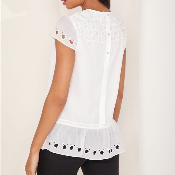 NWT Ted Baker | Fellie Broderie Pleated Frill Eyelet Blouse XS 0-2 - Picture 3 of 16